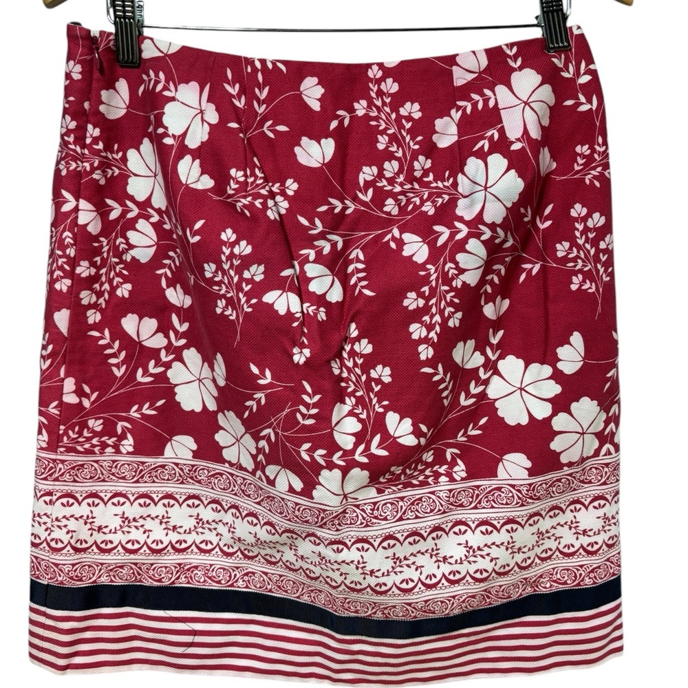 Ann Taylor LOFT Red White Floral Border Print Cotton Skirt Size 6 #43 - Picture 4 of 8